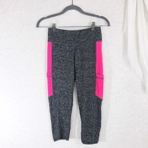 Heathered Pocket Crop Leggings Gray Pink Medium